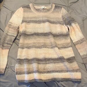 Striped Gray, Cream, and Pink Sweater